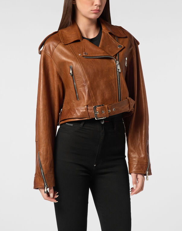 Leather Biker Jacket Vintage Moon