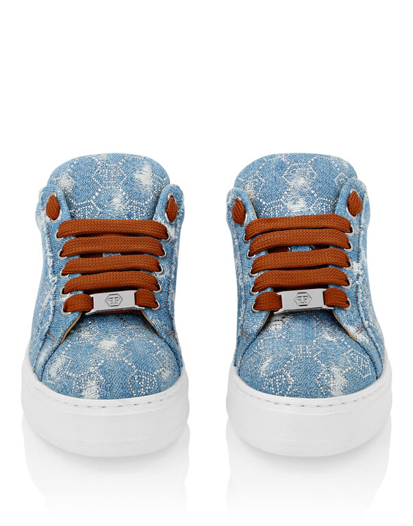 Denim Lo Top Sneakers Monogram Strass