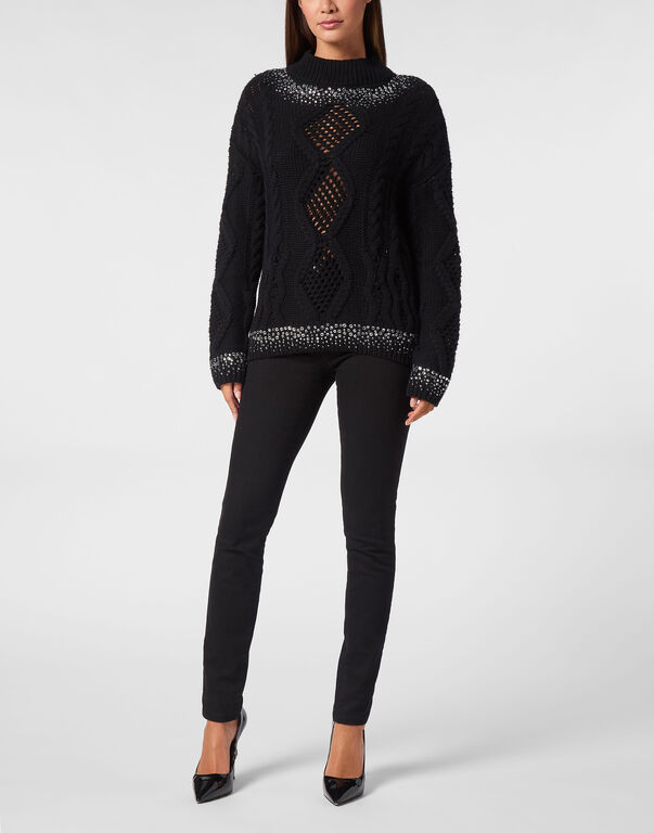 Knitted Pullover Round Neck Long-Sleeve Strass