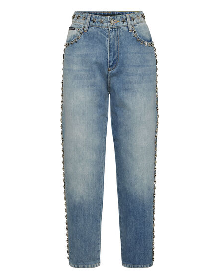Mom Fit Denim Trousers Star Studs
