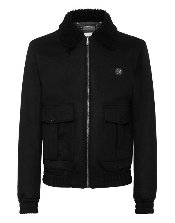 Wool Aviator Jacket With Shirling Cape