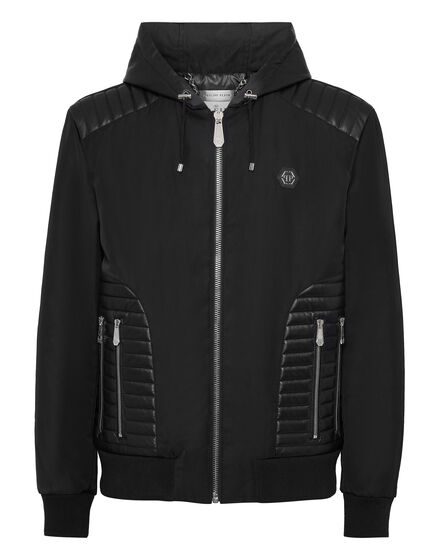 Nylon Hooded Jacket LS With Leather Inserts