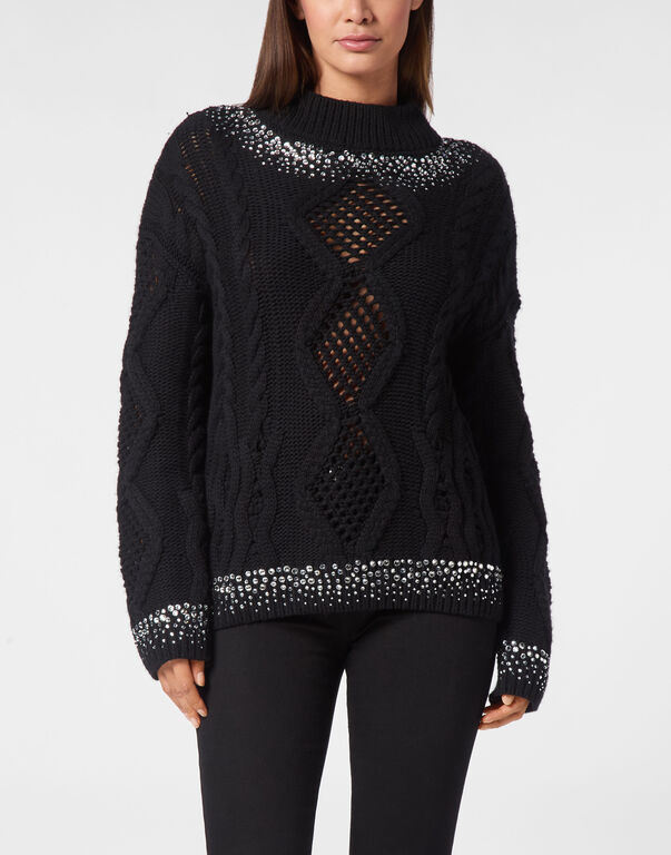 Knitted Pullover Round Neck Long-Sleeve Strass