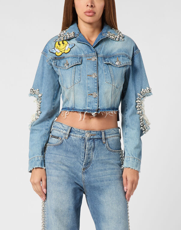 Denim Cropped Jacket Smile