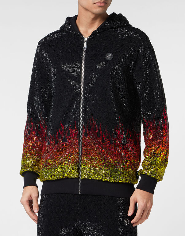 Jogging Tracksuit: Hoodie/Trousers with Crystals Flame