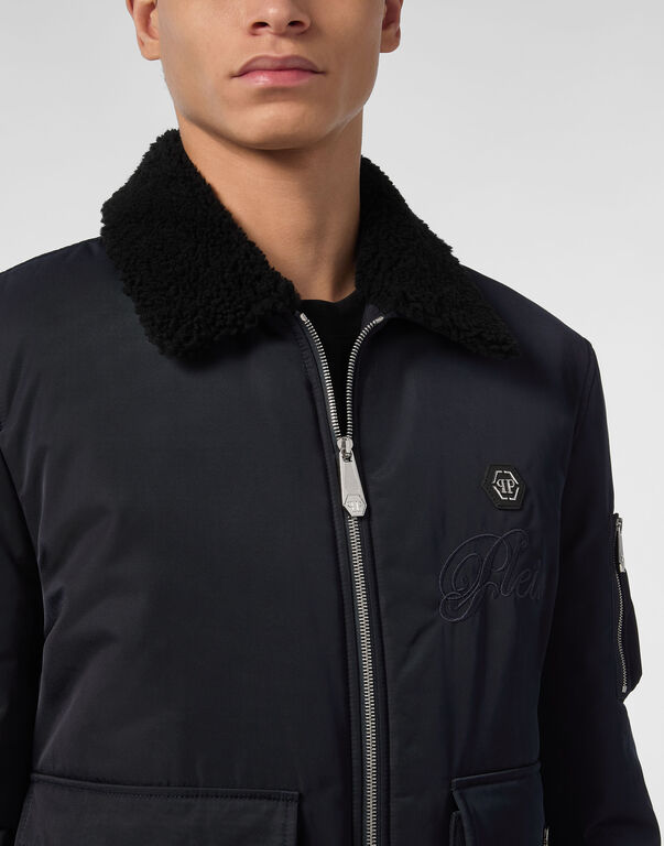 Nylon Aviator Jacket with Shearling Collar