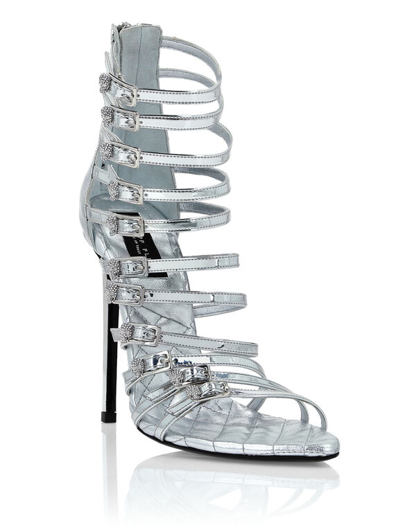 Mirror Leather Sandals High Plein Heels Skull