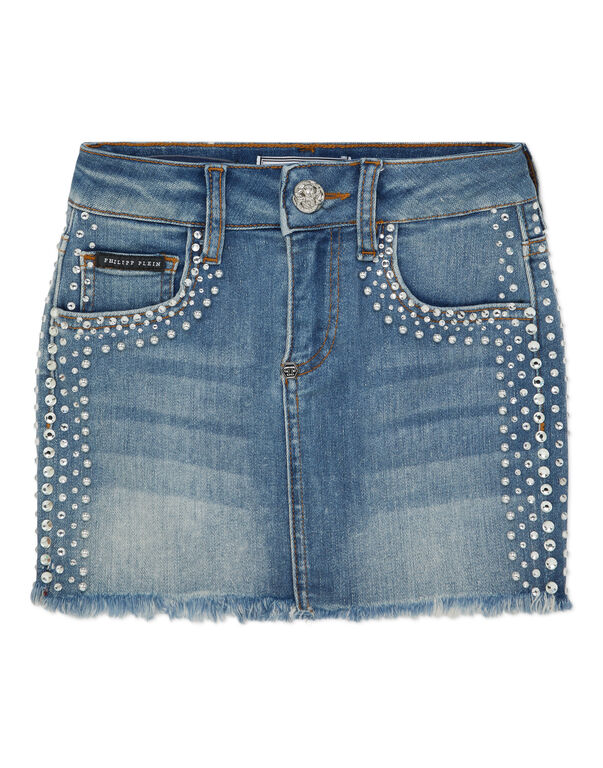 Denim Mini Skirt Rib Strass