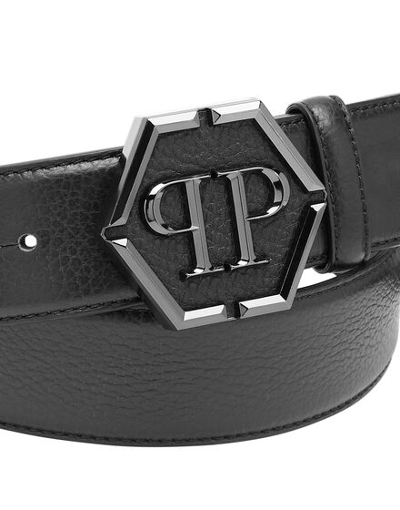 Philipp Plein Gürtel Herren Schnalle mit Metall Skull echt Leder Neu 48/120