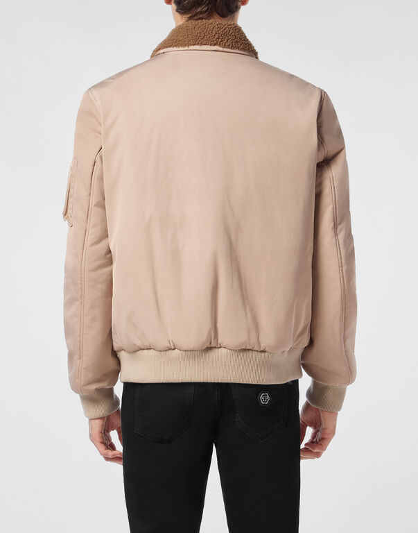 Nylon Aviator Jacket with Shearling Collar
