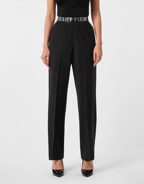 Wool Classic Trousers Elastic Band Crystal