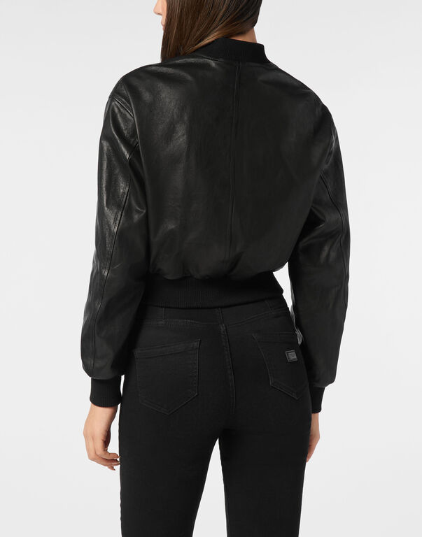Leather Crop Bomber Jacket Vintage