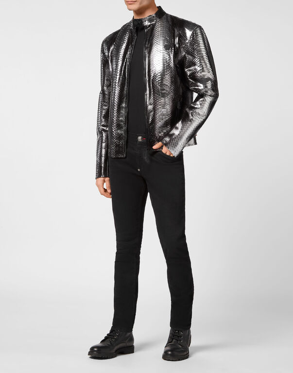 Python Leather Moto Jacket