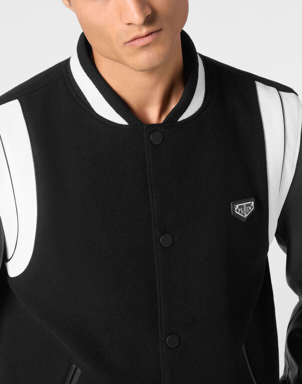Bomber Jacket Leather Sleeves College