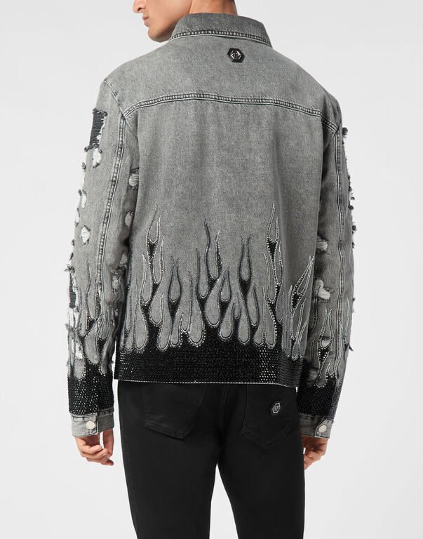 Denim Oversize Jacket LS Strass Flame