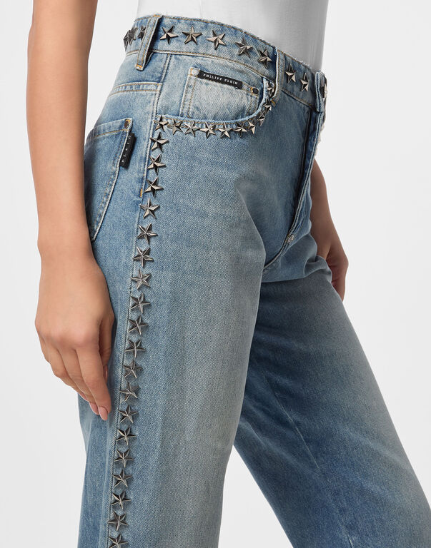 Mom Fit Denim Trousers Star Studs