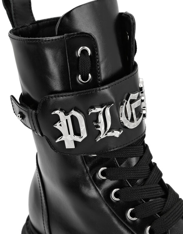 Leather Boots Mid Flat Gothic Plein