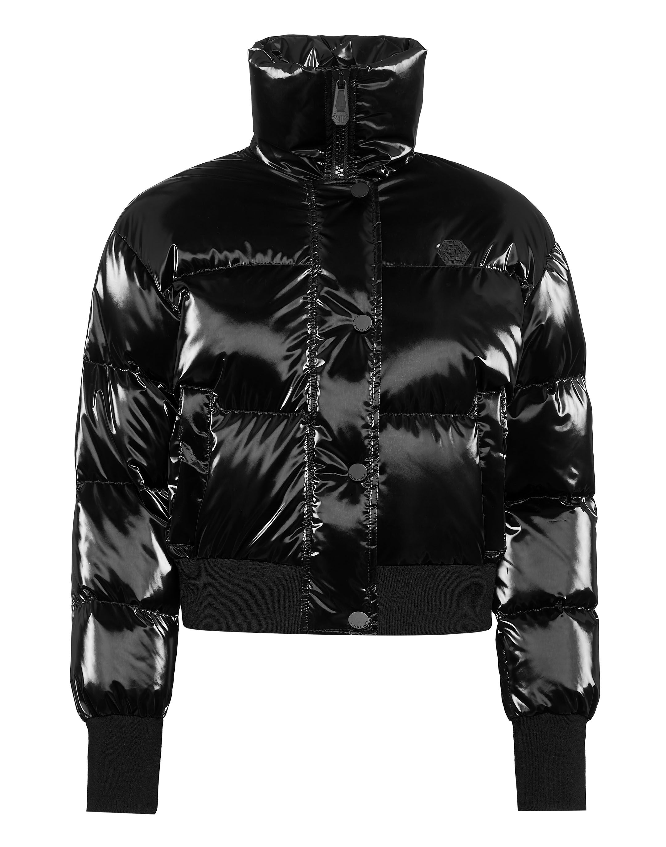 Nylon Cropped Down Jacket Smile Philipp Plein
