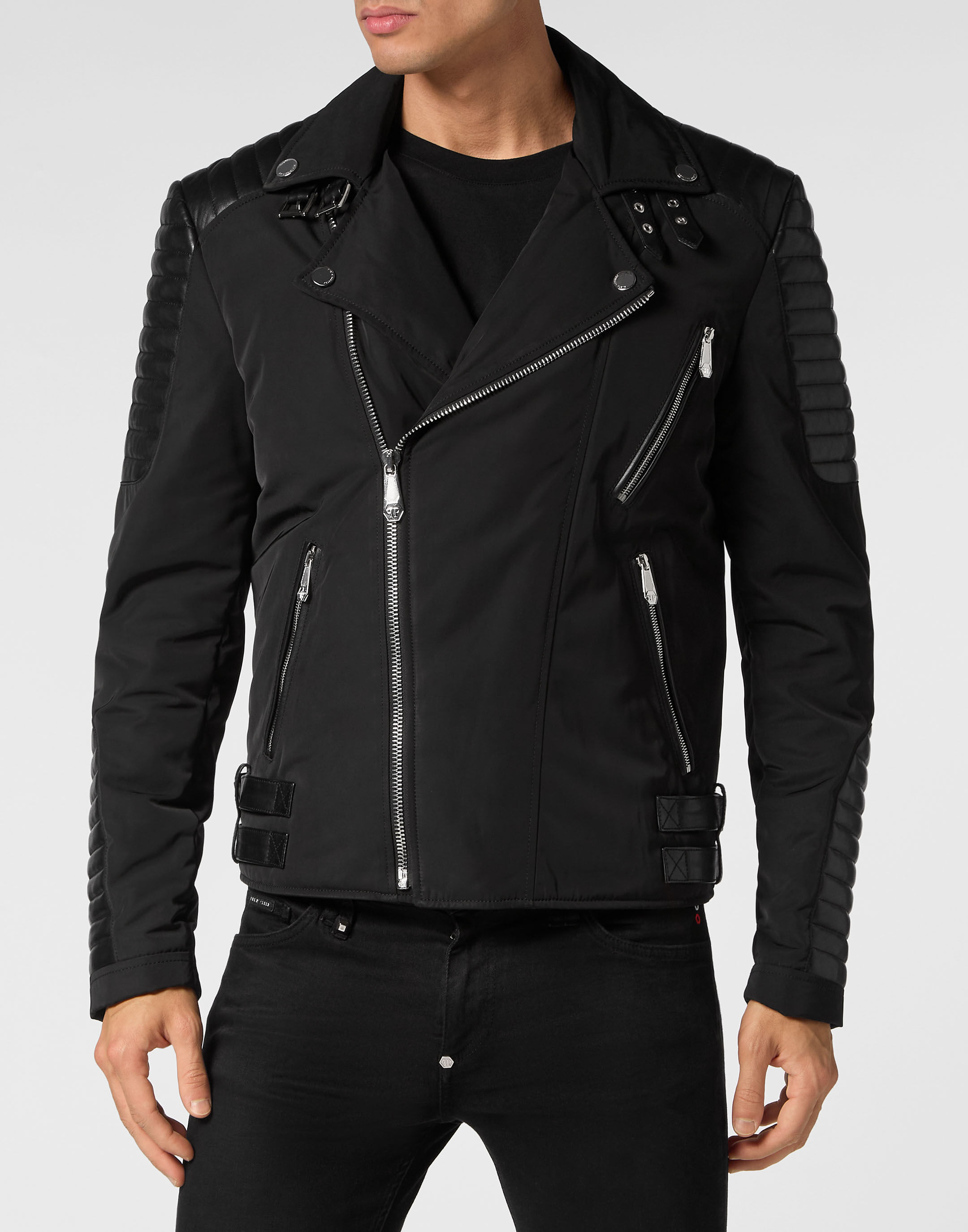 Nylon Biker Jacket With Leather Padding | Philipp Plein