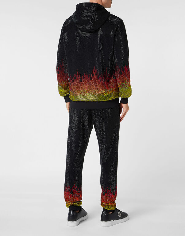 Jogging Tracksuit: Hoodie/Trousers with Crystals Flame