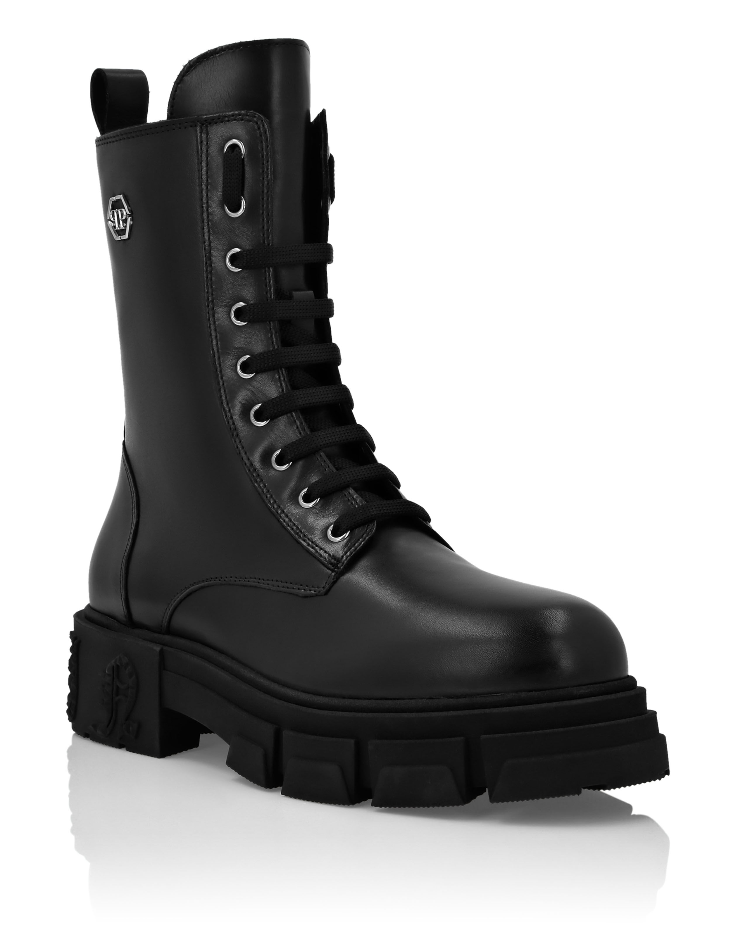 Calf Skin Leather Boots Mid Flat Hexagon Philipp Plein