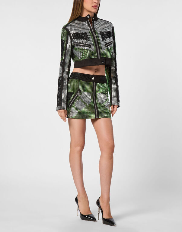 Leather Strass  Skirt Mini Crystal