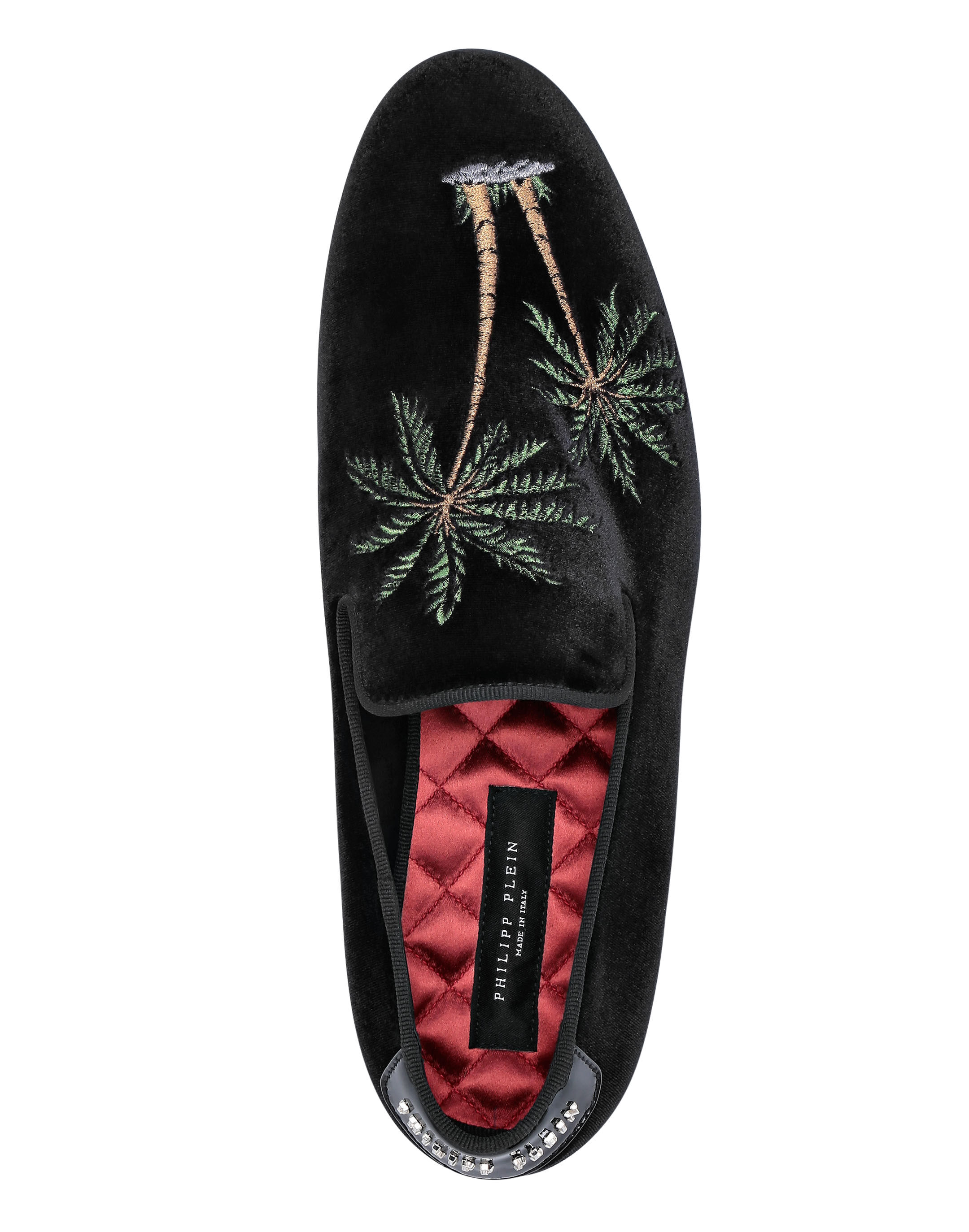 Philipp Plein skull-embroidered velvet loafers - Black