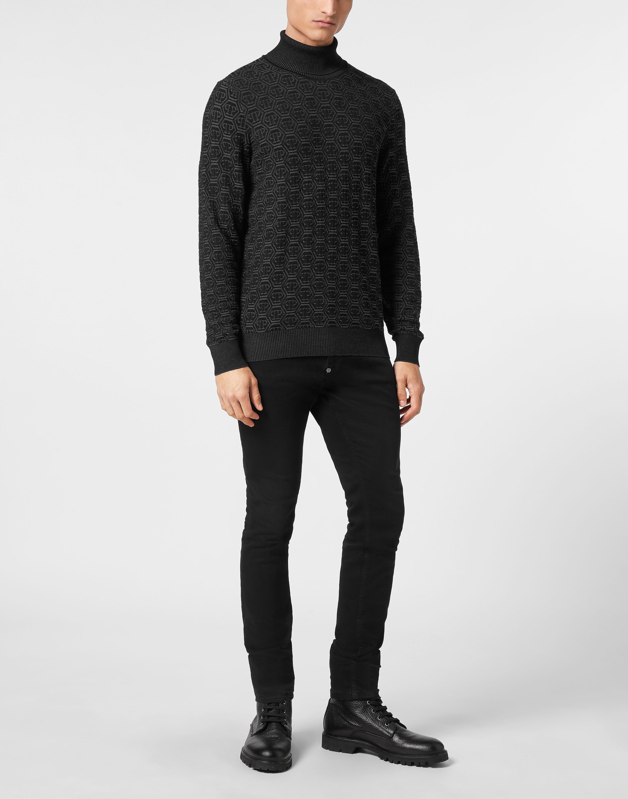 Wool Silk Turtle Neck Long Sleeve Monogram Philipp Plein