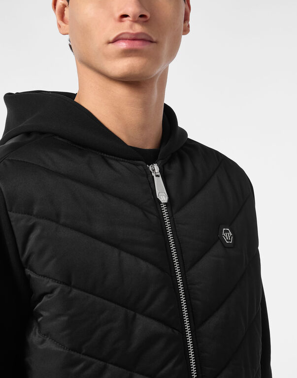 Nylon and Fleece Hooded Tracksuit Jacket with Padded Inserts
