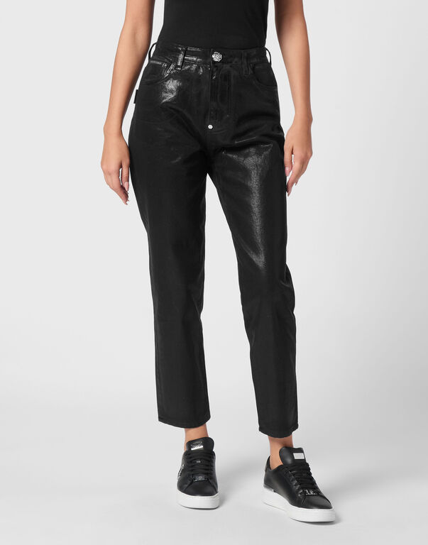 Coated Denim Trousers Mom Fit