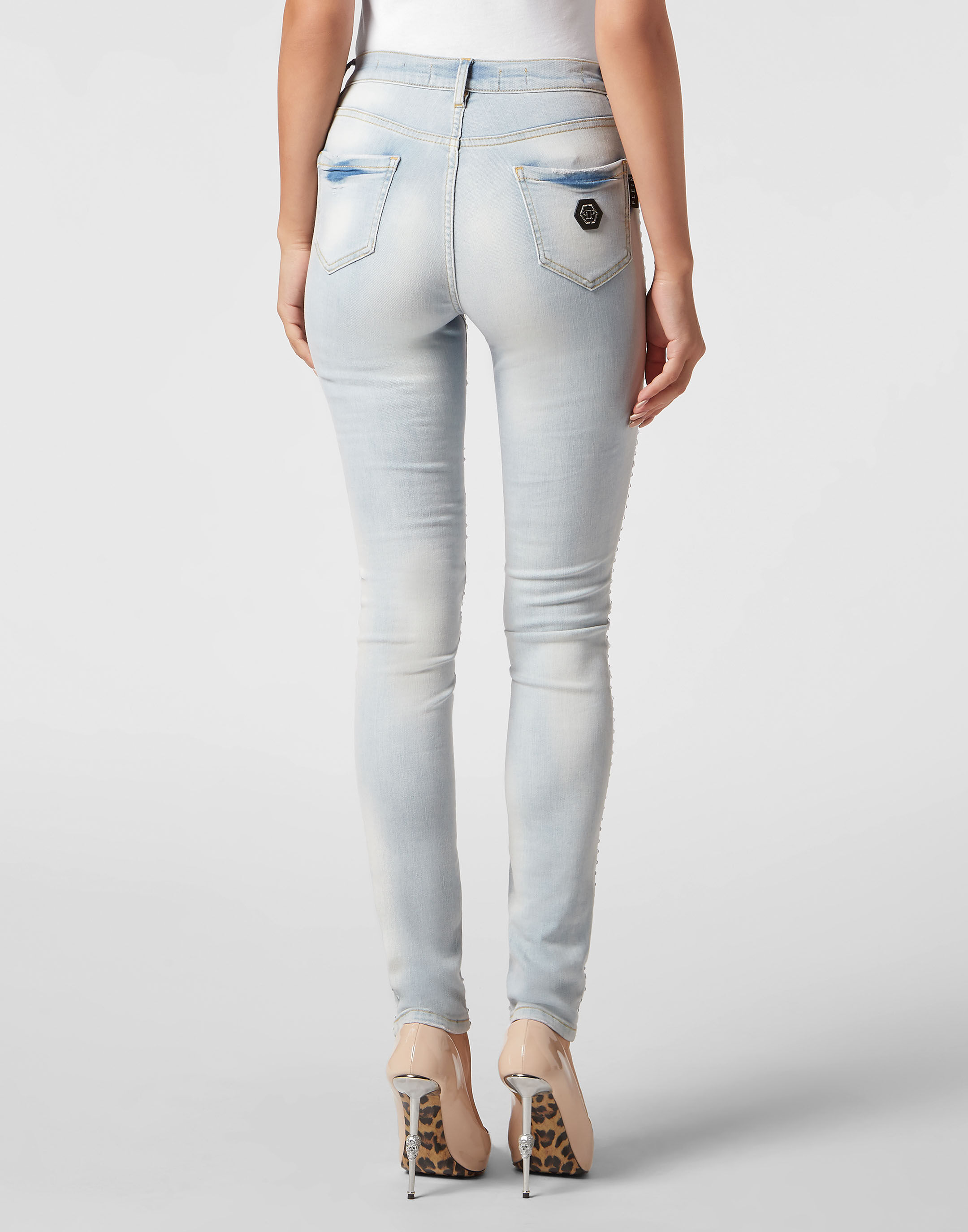 High Waist Jeggings Crystal Pinstripe Philipp Plein