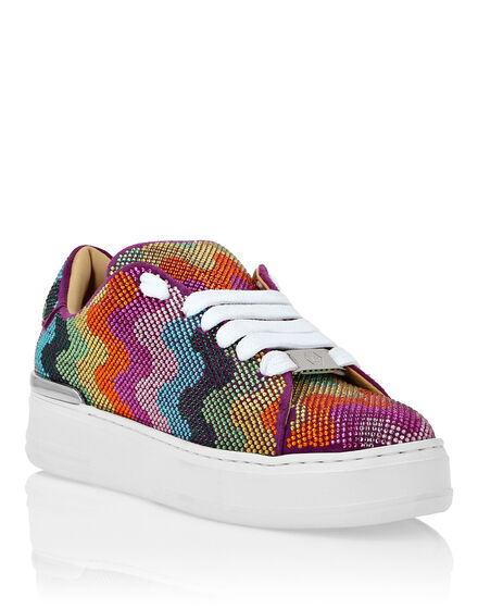 Suede Lo-Top Sneakers with Crystals Waves Rainbow