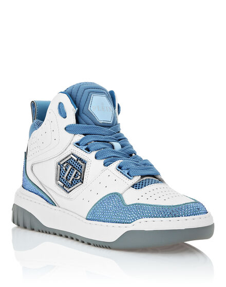 Mix Leather Hi-Top Sneakers Crystal