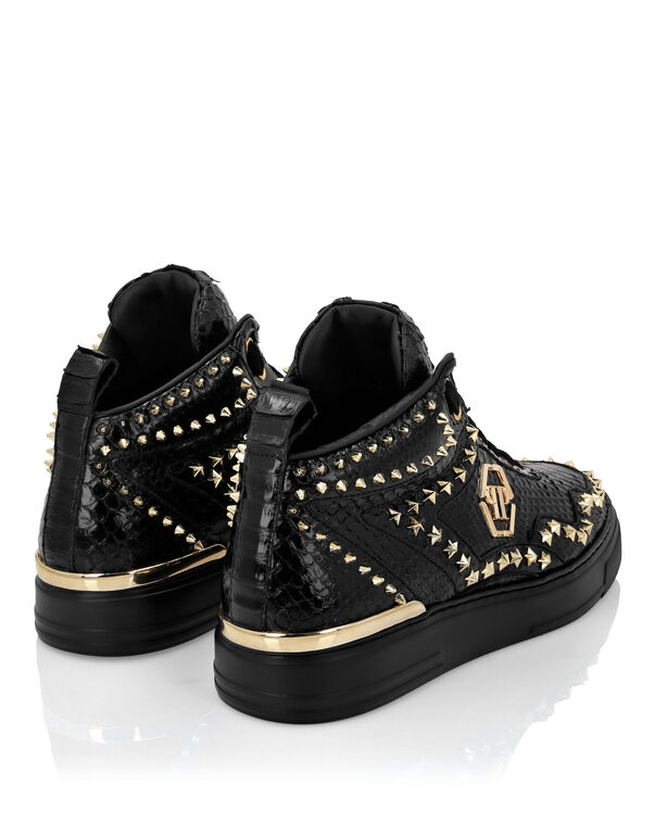 Python Leather Mid-Top Sneakers Studs