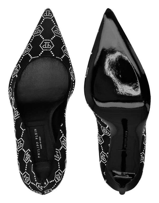 Satin Decollete Mid Heels Strass Monogram