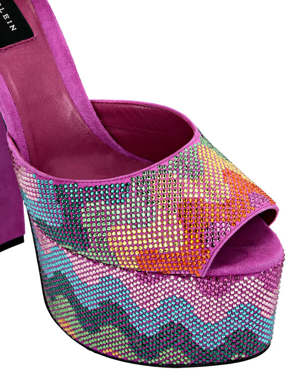 Crystal Platform Sandals Hi-Heels Waves Rainbow