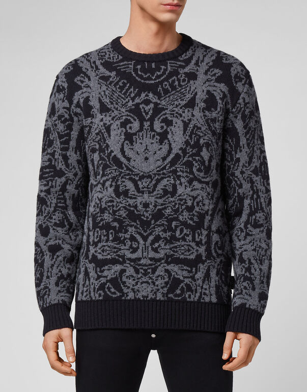 Wool Pullover Round Neck LS Jacquard New Baroque