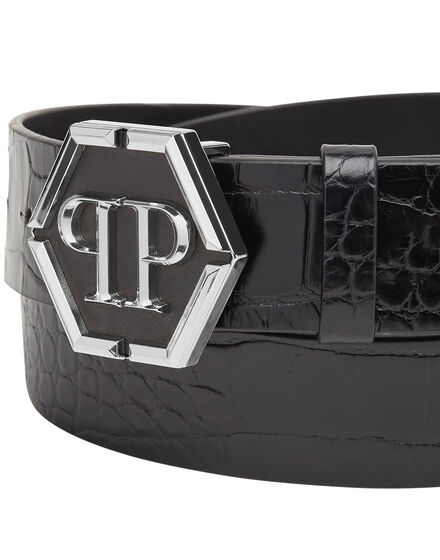 Philipp Plein Gürtel Herren Schnalle mit Metall Skull echt Leder Neu 48/120