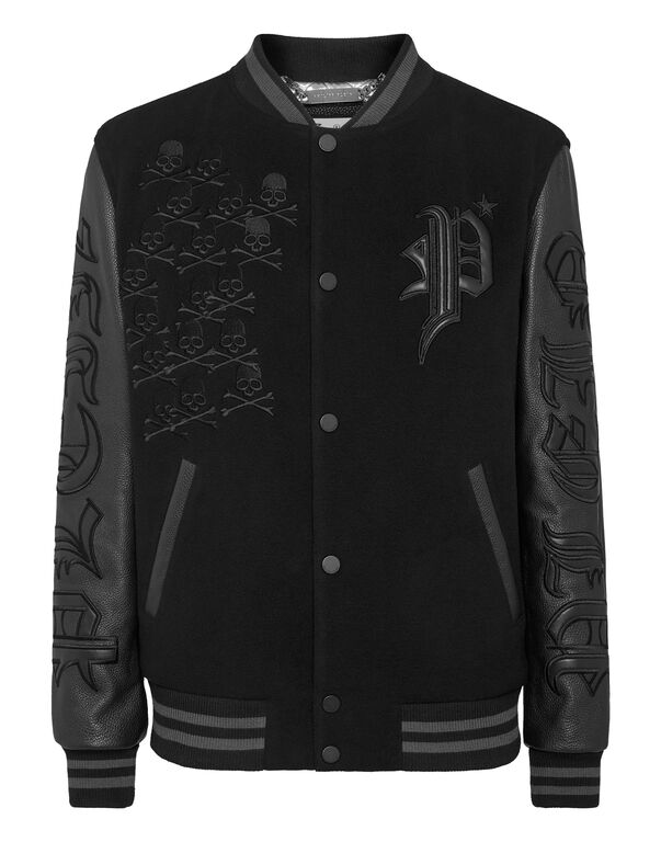 Wool College Bomber with Leather Arms Gothic Plein