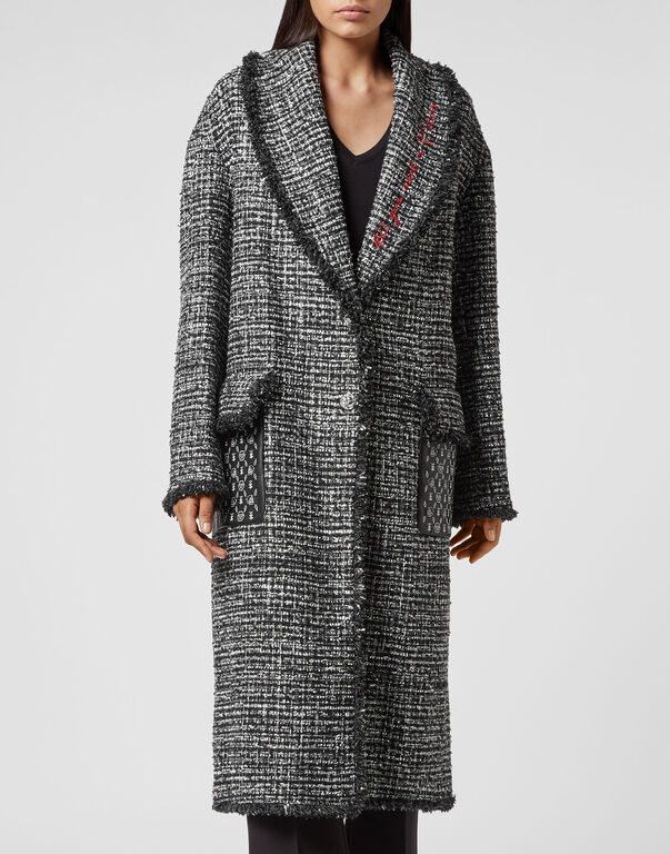 Bouclé Coat Long Embroidery