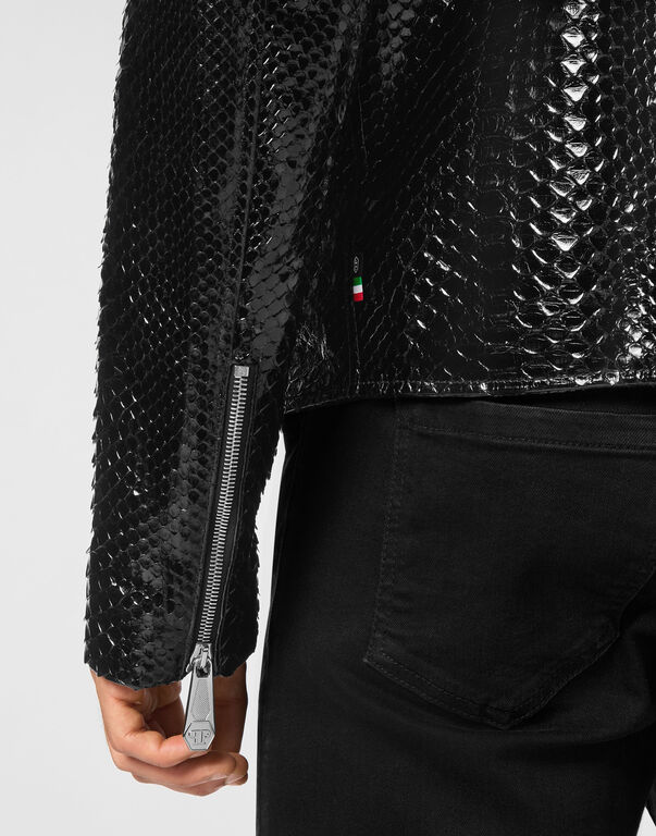 Python Leather Moto Jacket