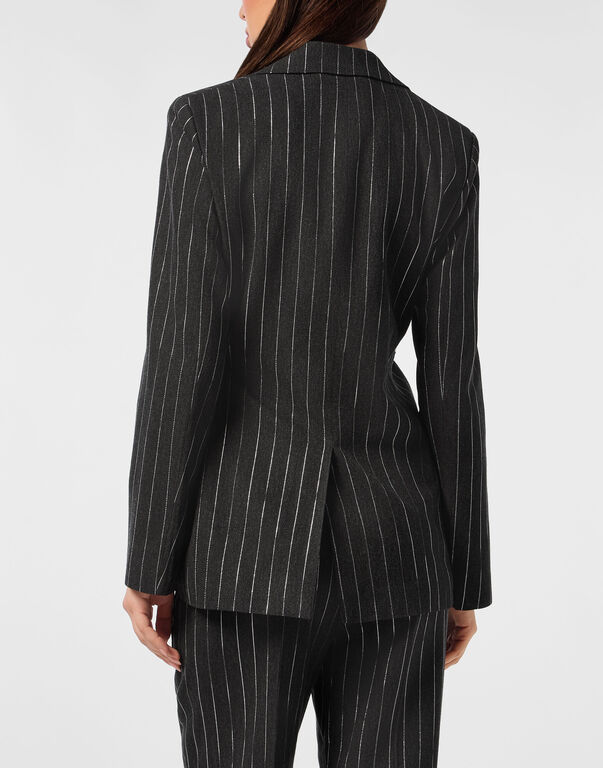 Pinstriped Belted Blazer