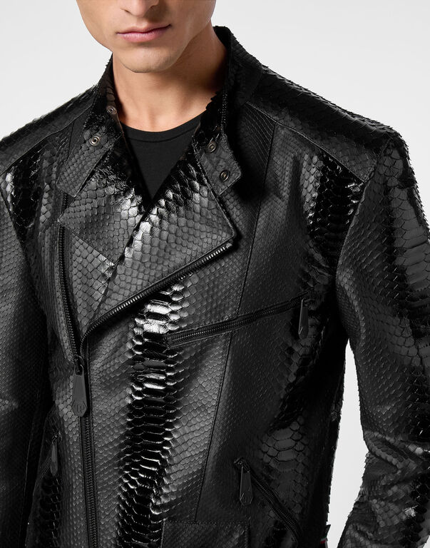 Python Leather Bomber Skull