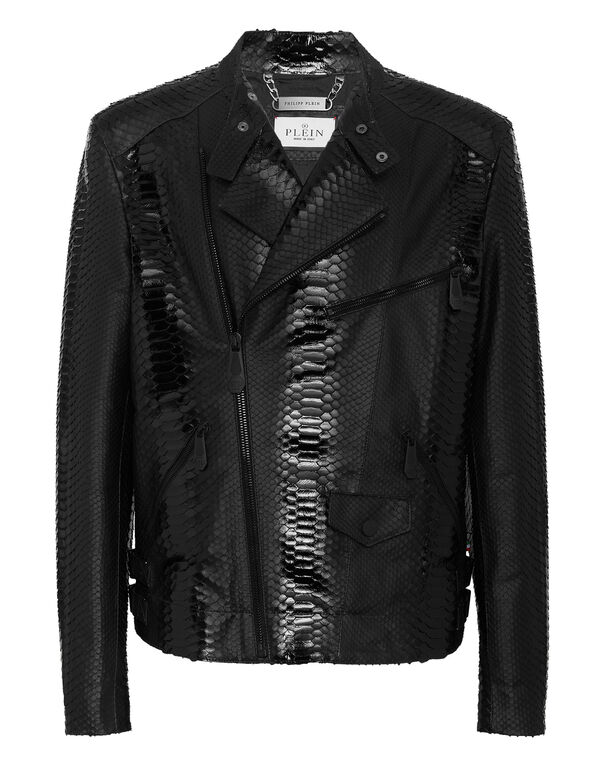 Python Leather Bomber Skull