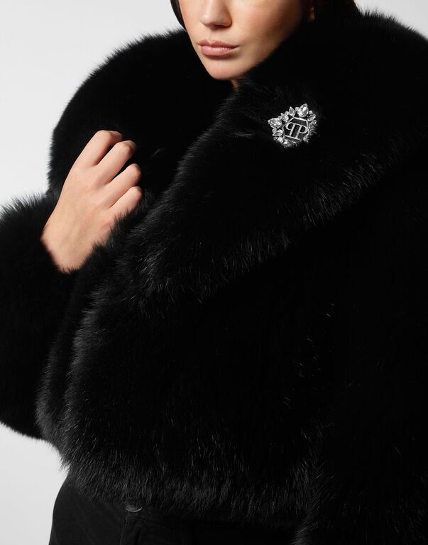 Fox Fur Hooded Short Jacket