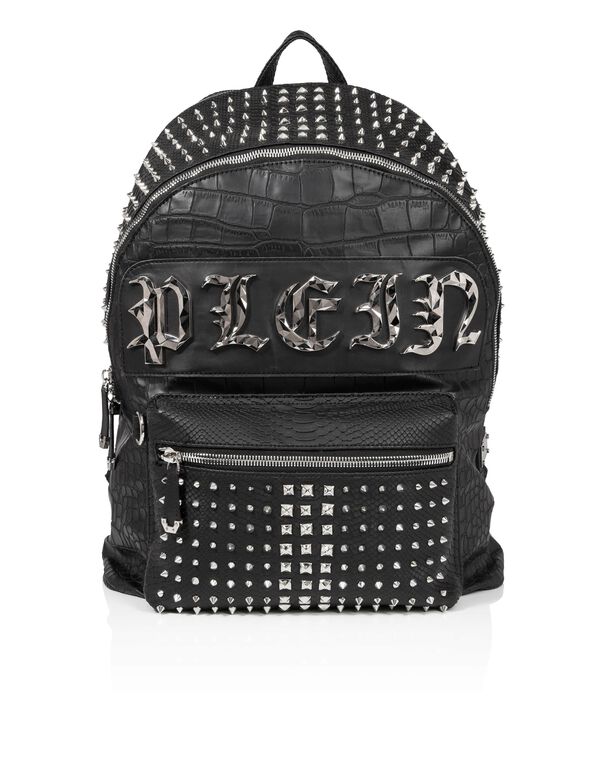 PHILIPP PLEIN Logo Plaque Backpack in Black/Nickel | ModeSens