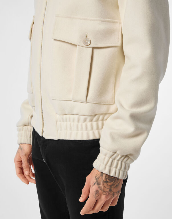 Wool Aviator Jacket With Shirling Cape
