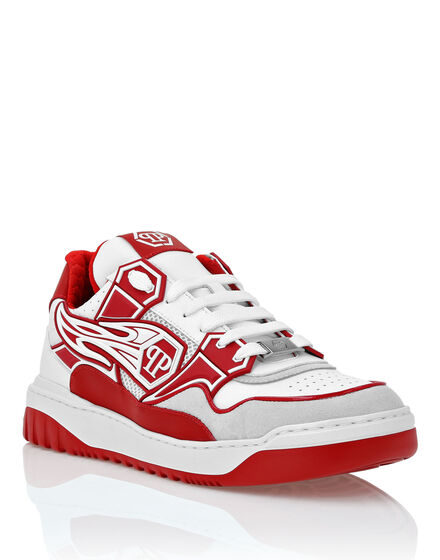 Mix Leather Lo-Top Sneakers Strass Hexagon