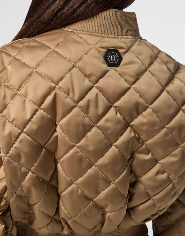 Nylon Cropped Oversize Bomber Matelasse Diamond Signature