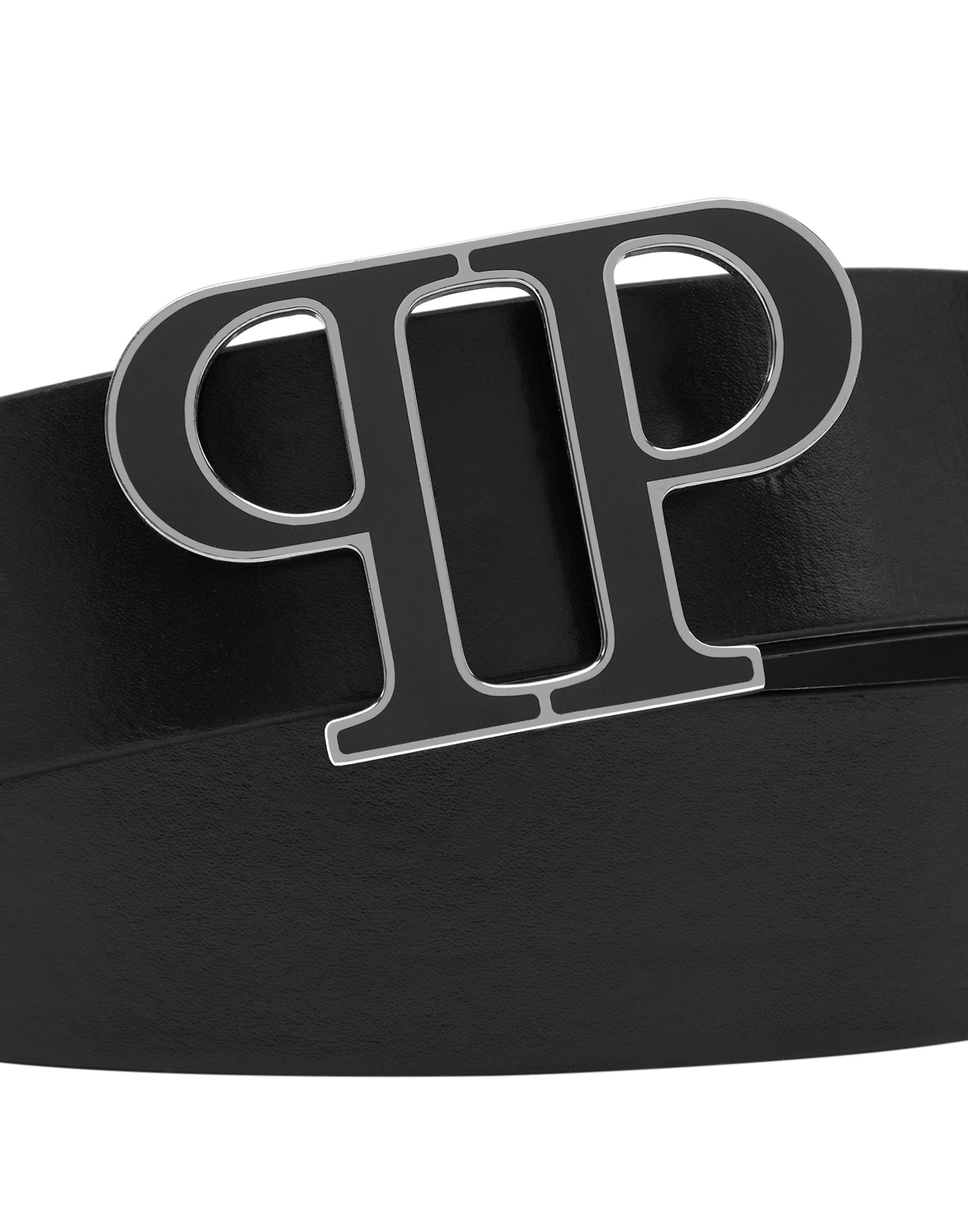 Philipp Plein logo-plaque textured belt - Black